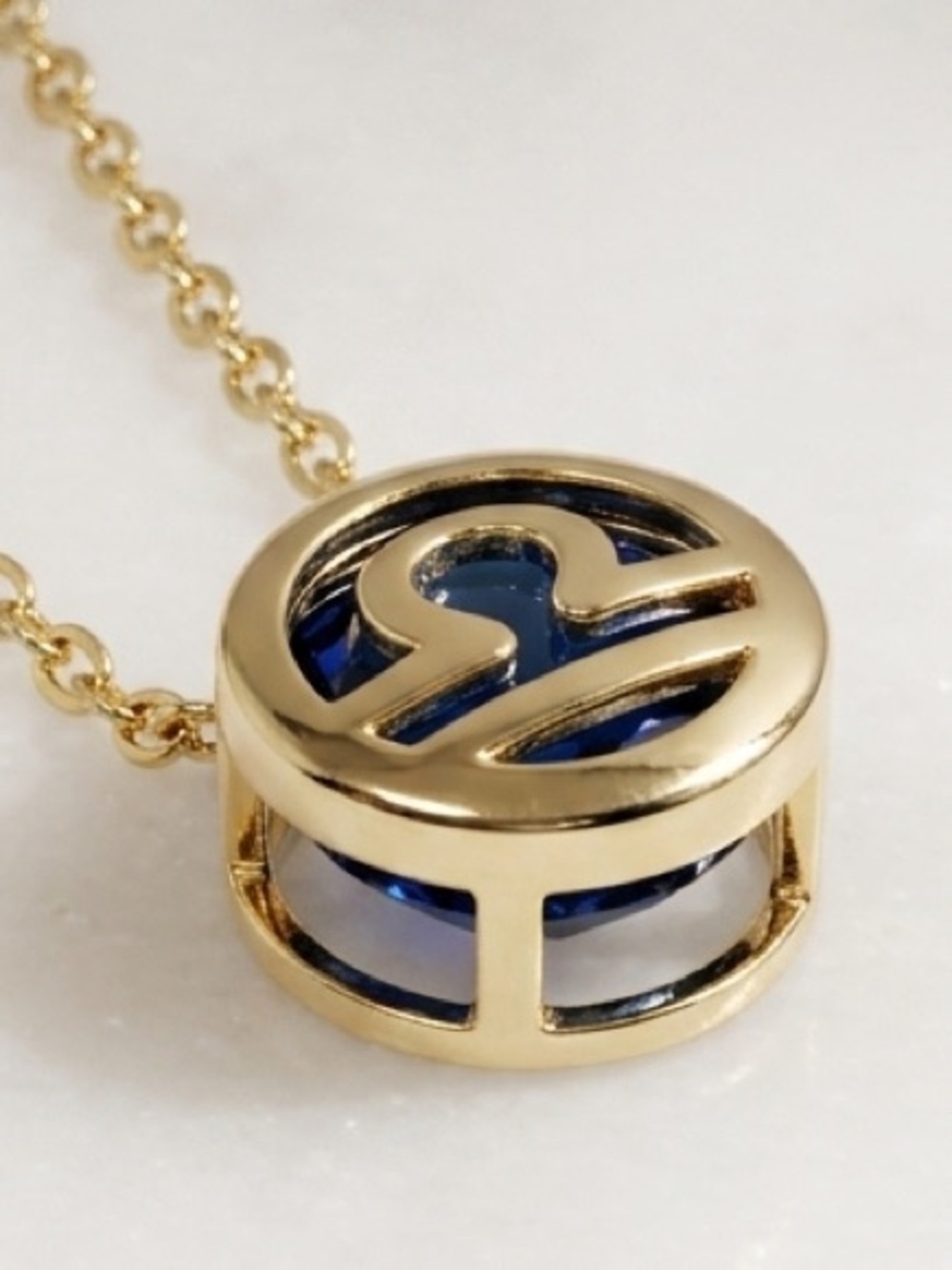 Luxe Gold-tone Necklace with Blue Enamel Disc Pendant LIBRA ZODIAC SIGN